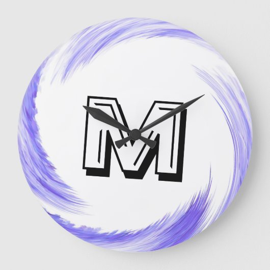 Abstract Blue Purple Swirl Monogram Große Wanduhr (Vorderseite)