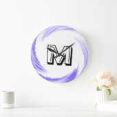Abstract Blue Purple Swirl Monogram Große Wanduhr (Zuhause)