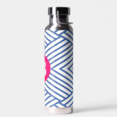 Abstract Blue Stripey Pattern Pink Monogram Trinkflasche (Links)