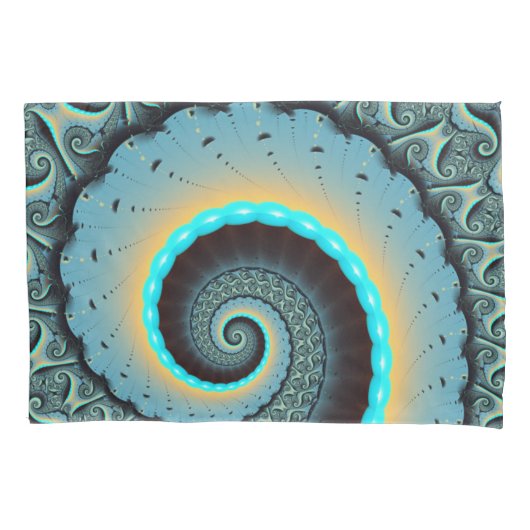 Abstract Blue Turquoise Orange Fractal Art Spiral Kissenbezug (Vorderseite)