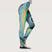 Abstract Blue Turquoise Orange Fractal Art Spiral Leggings (Rechts)