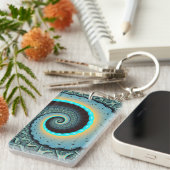 Abstract Blue Turquoise Orange Fractal Art Spiral Schlüsselanhänger (Vorderseite rechts)