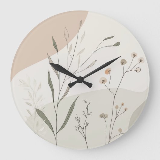 Abstract Botanical Clock – Minimal Wildflower N Große Wanduhr (Vorderseite)