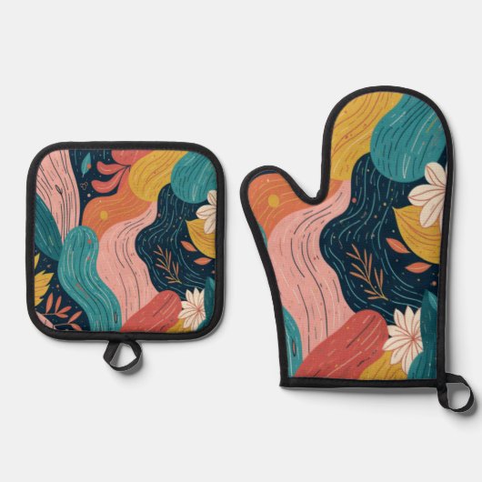 Abstract Botanical Flow Ofenhandschuh & Topflappen-Set (Vorderseite)