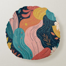Abstract Botanical Flow Round Pillow Rundes Kissen