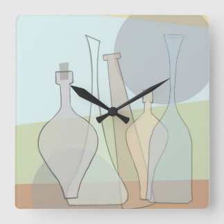 Abstract Bottles Clock Quadratische Wanduhr