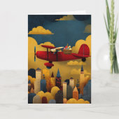 Abstract Bunny Flies Airplane Clouds Custom Easter Karte (Vorderseite)
