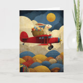 Abstract Bunny Flies Airplane Clouds Custom Easter Karte (Vorderseite)