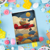 Abstract Bunny Flies Airplane Clouds Custom Easter Karte