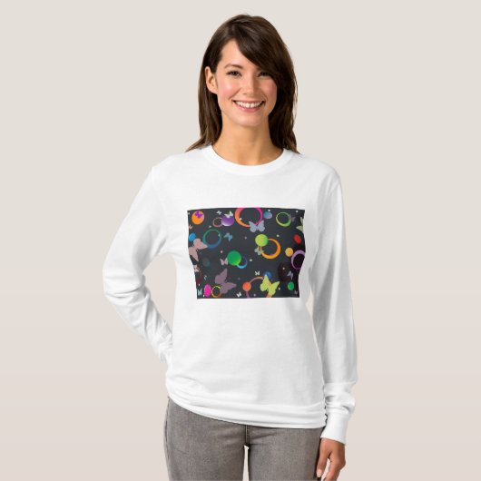 Abstract Butterflies and Geometric Circles Pattern T-Shirt (Vorne ganz)