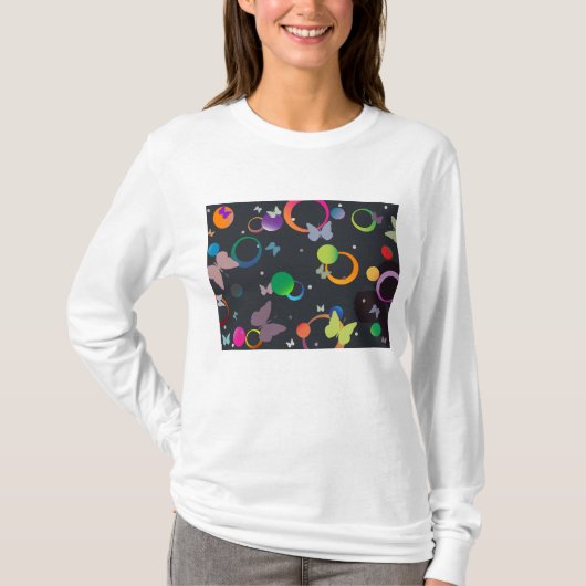 Abstract Butterflies and Geometric Circles Pattern T-Shirt (Vorderseite)