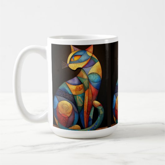 Abstract Cat Coffee Mug–Colorful Geometric Kaffeetasse (Links)