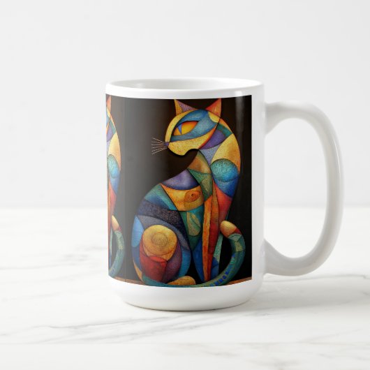 Abstract Cat Coffee Mug–Colorful Geometric Kaffeetasse (Rechts)