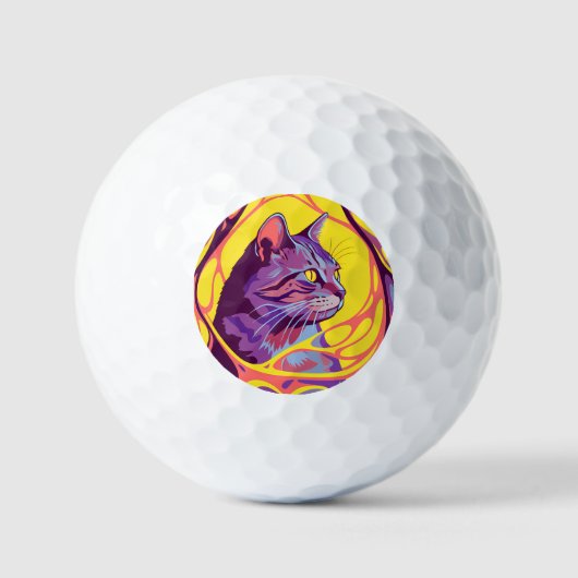 Abstract Cat: Pop Art Psychedelic Swirl Golfball (Vorderseite)