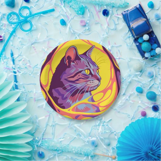 Abstract Cat: Pop Art Psychedelic Swirl Pappteller (Party)