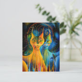 Abstract Cat Portrait Amidst Galactic Wonders Postkarte (Stehend Vorderseite)
