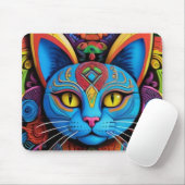 Abstract Cat With Yellow Eyes Mousepad (Mit Mouse)