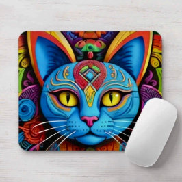 Abstract Cat With Yellow Eyes Mousepad