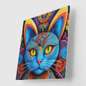 Abstract Cat With Yellow Eyes Quadratische Wanduhr (Winkel)