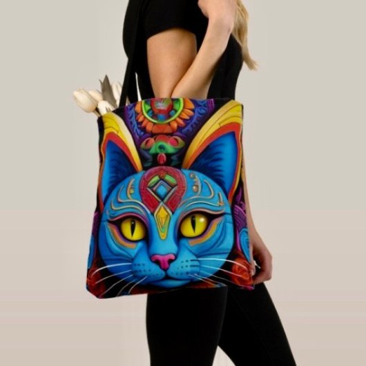 Abstract Cat With Yellow Eyes Tasche