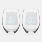 Abstract Cat with Yellow Eyes Weinglas Ohne Stiel (Rückseite)