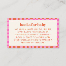 Abstract Check Pink Orange Baby Shower Books  Begleitkarte