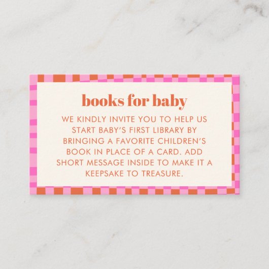 Abstract Check Pink Orange Baby Shower Books Begleitkarte (Vorderseite)