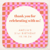 Abstract Checker Pink Custom 21st Birthday Thanks Rechteckiger Pappuntersetzer (Vorderseite)