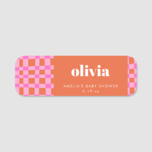 Abstract Checker Pink Orange Benutzerdefinierte Ba Namensschild