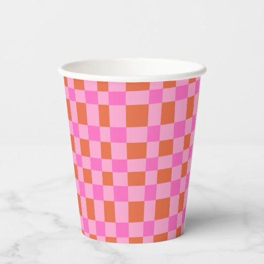 Abstract Checker Pink Orange Custom 21st Birthday Pappbecher (Rückseite)