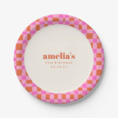 Abstract Checker Pink Orange Custom 21st Birthday Pappteller (Vorderseite)