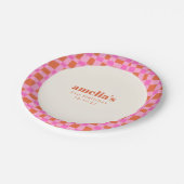 Abstract Checker Pink Orange Custom  21st Birthday Pappteller (Schrägansicht)