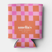 Abstract Checker Pink Orange Custom Baby Shower Dosenkühler (Vorderseite)
