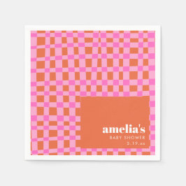 Abstract Checker Pink Orange Custom Baby Shower Serviette