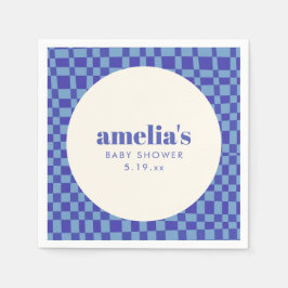 Abstract Checkerboard Blue Custom Baby Shower Serviette
