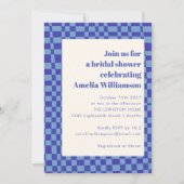 Abstract Checkered Art Blue Retro Bridal Shower Einladung (Vorderseite)