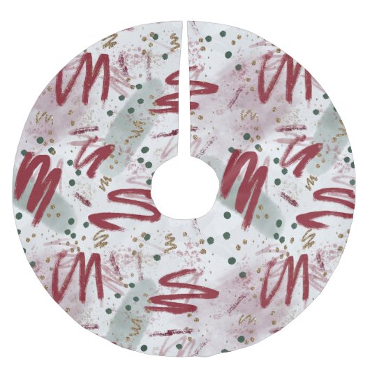 Abstract Cheer in Maroon, Gold & Evergreen Polyester Weihnachtsbaumdecke (Vorderseite)