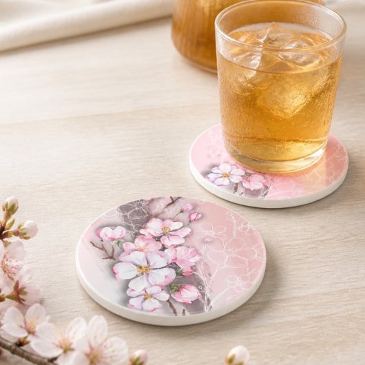 Abstract Cherry Blossoms Sandstone Coaster Getränkeuntersetzer