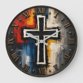 Abstract Christian Cross Modern Faith Art Große Wanduhr