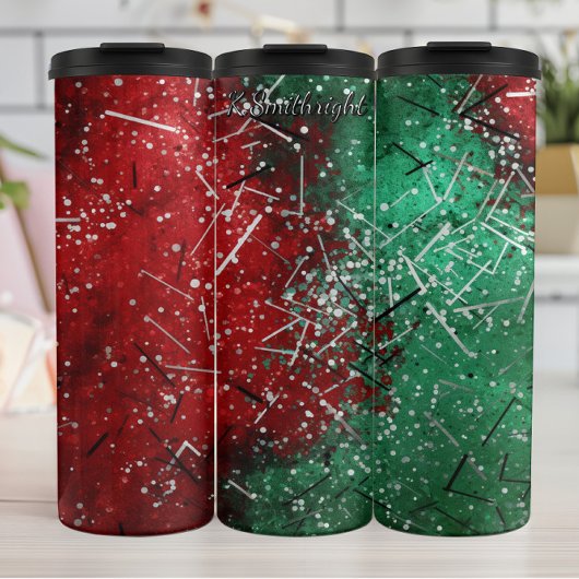 Abstract Christmas Red Green Glitter Thermosbecher