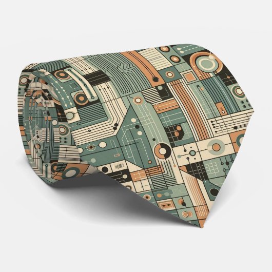 Abstract Circuit Board - Retro Mid Century Modern Krawatte (Gerollt)