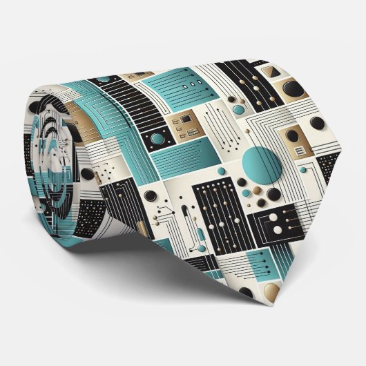 Abstract Circuit Board - Retro Mid Century Modern  Krawatte (Gerollt)