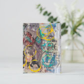 abstract collage blue yellow circles postkarte (Stehend Vorderseite)