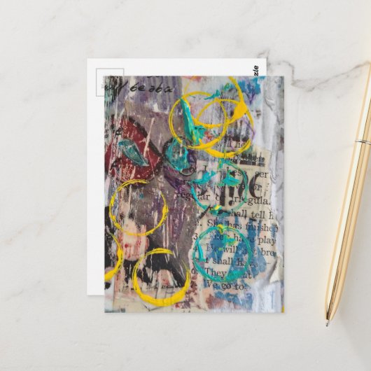 abstract collage blue yellow circles postkarte (Vorderseite/Rückseite Beispiel)