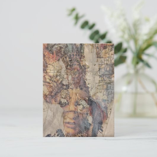 abstract collage with face mixed media postkarte (Stehend Vorderseite)