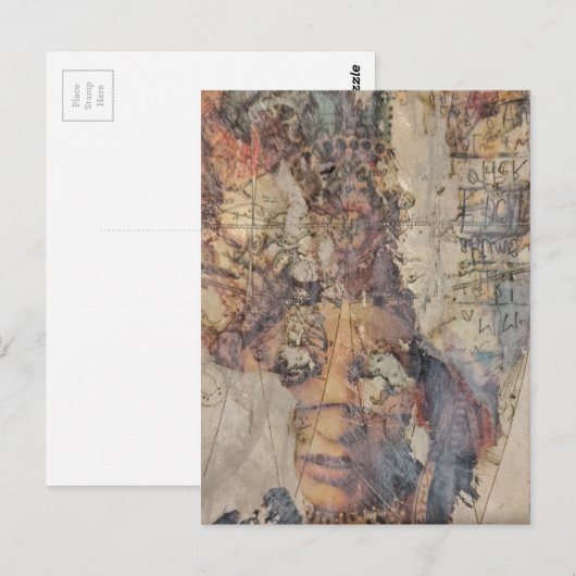 abstract collage with face mixed media postkarte (Vorne/Hinten)