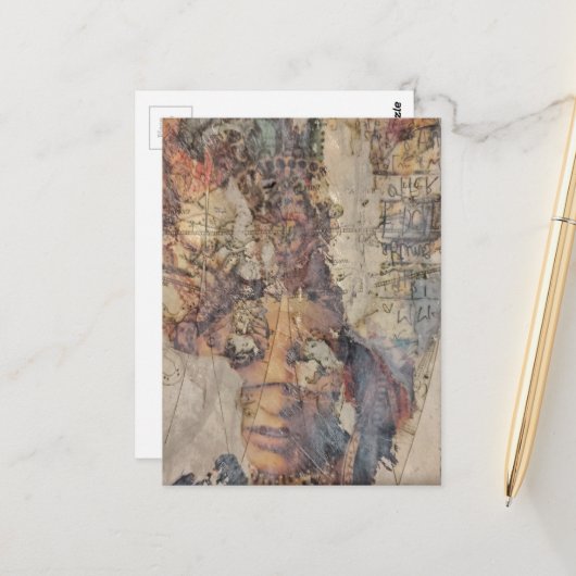 abstract collage with face mixed media postkarte (Vorderseite/Rückseite Beispiel)