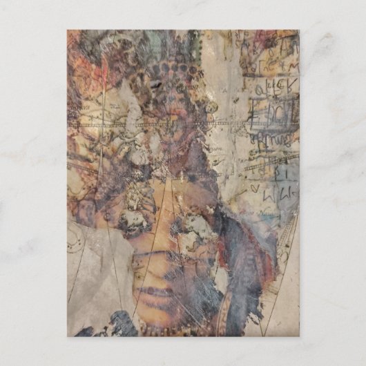 abstract collage with face mixed media postkarte (Vorderseite)