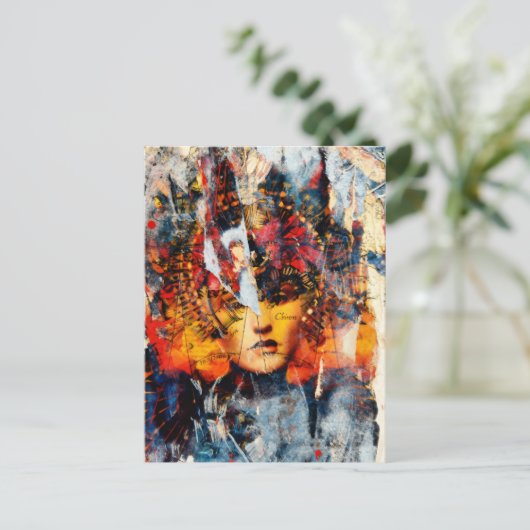 abstract collage with face mixed media postkarte (Stehend Vorderseite)