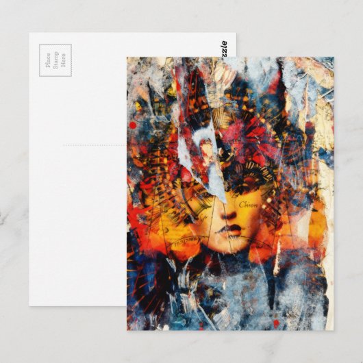 abstract collage with face mixed media postkarte (Vorne/Hinten)